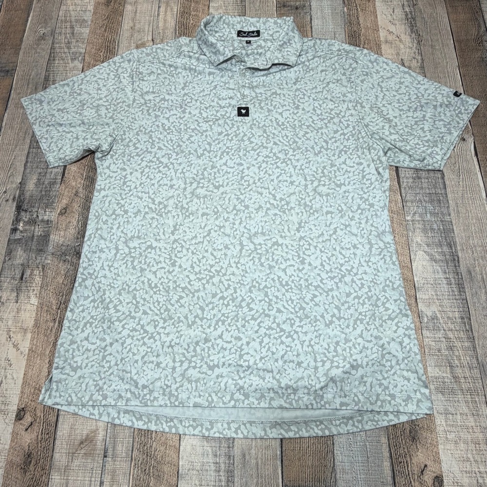 Bad Birdie Golf Polo Mens XL Grey White Abstract Leopard Print Performance Shirt